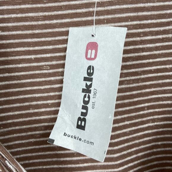 BKE Buckle V-Neck Knit Shirt Brown Cream Stripe Top Women's Size XS - Picture 5 of 14